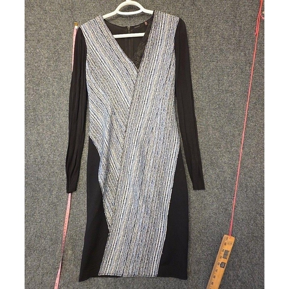 Elie Tahari Dress Womens 4 Black Colorblock V Neck Long Sleeve Sheath Workwear